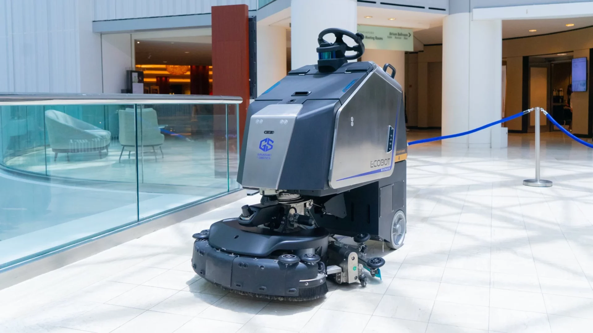 Image of cleaning robot, Scrubber 75, in a venue
